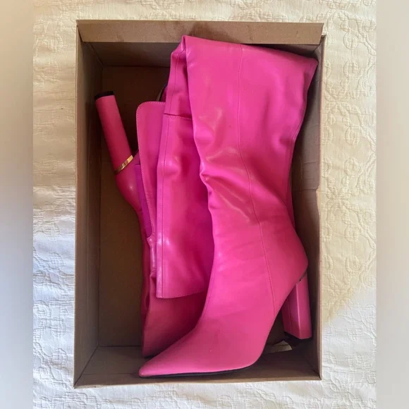 Brand New Steve Madden Fuchsia Heeled Over-the-Knee Boots - Picture 2 of 4